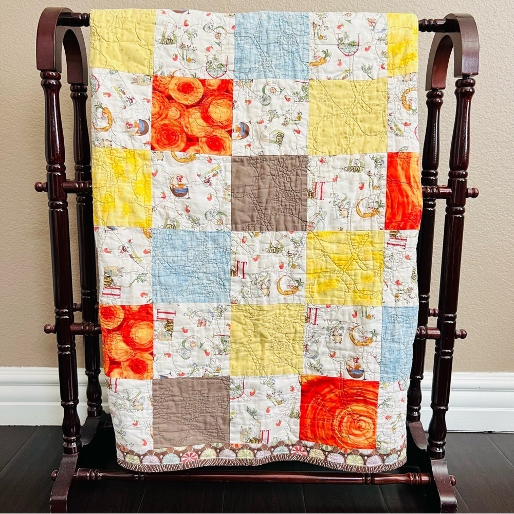 38”x42” Vintage Handmade Kids Patchwork Quilt.